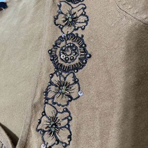 Luciano Dante Shrug Crop Cardigan Beaded Embroidered Velvet Velour Belt Brown M - Picture 3 of 8